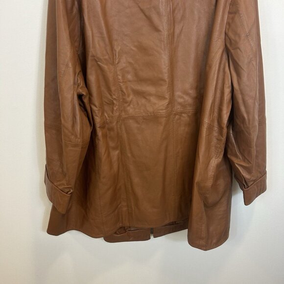 Roaman’s Womens Mid Length Brown Leather Jacket Size 32W Zip Up Classic - Picture 10 of 10